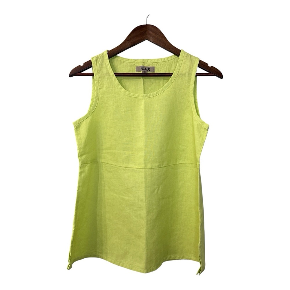 Flax linen sleeveless top women's P 4-6 neon art boho coastal cottage lagenlook